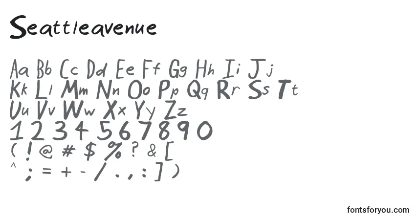 Czcionka Seattleavenue – alfabet, cyfry, specjalne znaki