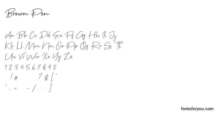 Czcionka Brown Pen (122273) – alfabet, cyfry, specjalne znaki