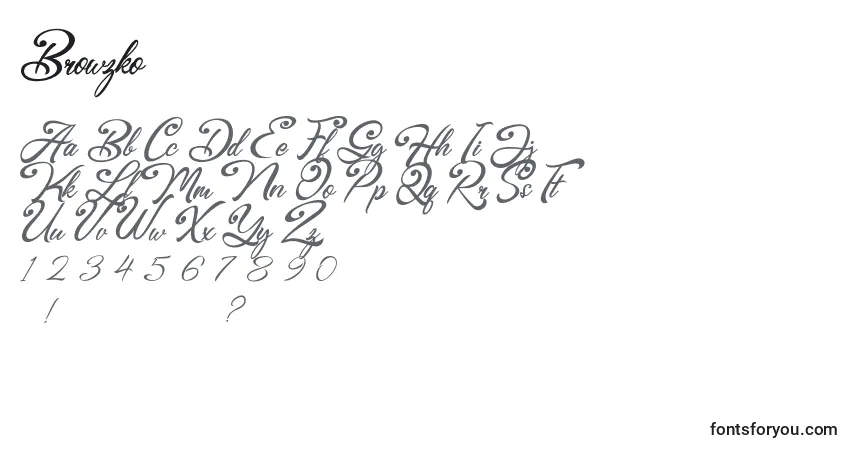 Schriftart Browzko – Alphabet, Zahlen, spezielle Symbole