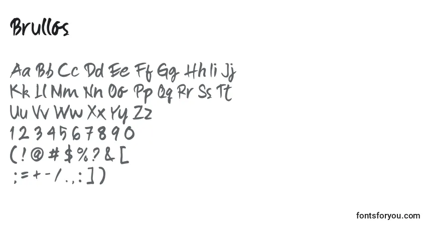Czcionka Brullos – alfabet, cyfry, specjalne znaki