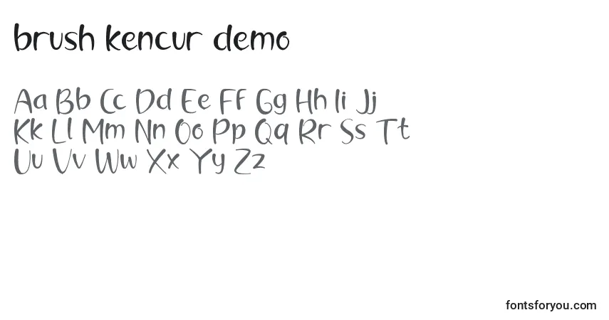 A fonte Brush kencur demo – alfabeto, números, caracteres especiais