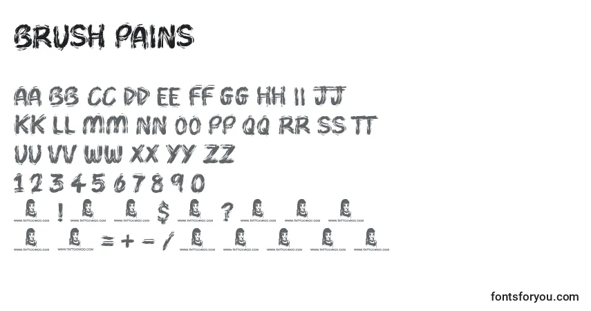 Czcionka Brush Pains – alfabet, cyfry, specjalne znaki