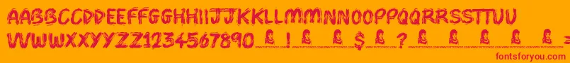 Brush Pains-Schriftart – Rote Schriften auf orangefarbenem Hintergrund
