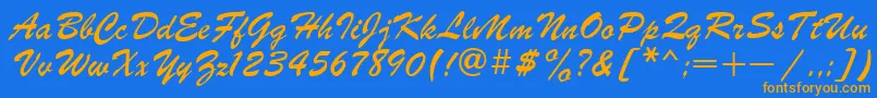 brush Font – Orange Fonts on Blue Background