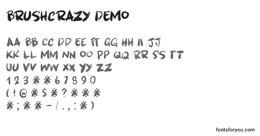 Schriftart Brushcrazy DEMO – Alphabet, Zahlen, spezielle Symbole