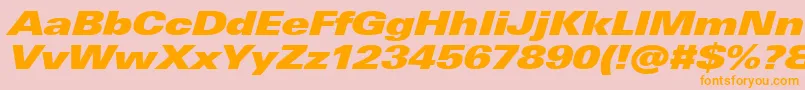 UniversNextProExtrablackExtendedItalic-Schriftart – Orangefarbene Schriften auf rosa Hintergrund