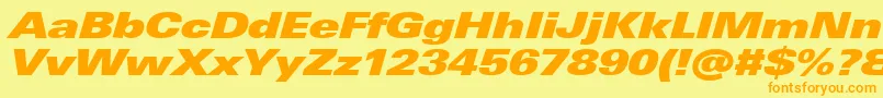 UniversNextProExtrablackExtendedItalic-Schriftart – Orangefarbene Schriften auf gelbem Hintergrund