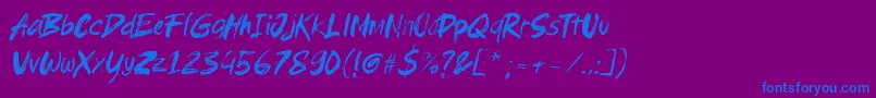 Brushield italic-fontti – siniset fontit violetilla taustalla