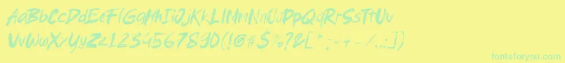 Brushield italic-Schriftart – Grüne Schriften auf gelbem Hintergrund
