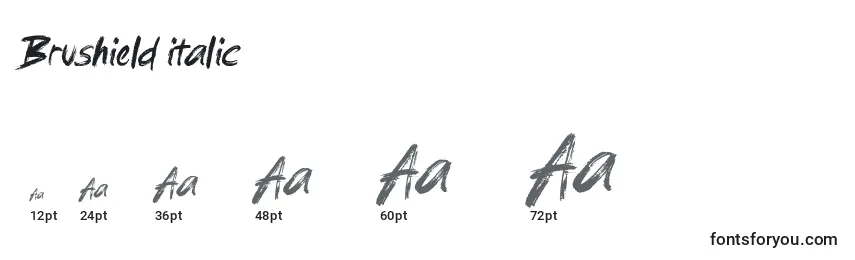 Brushield italic Font Sizes
