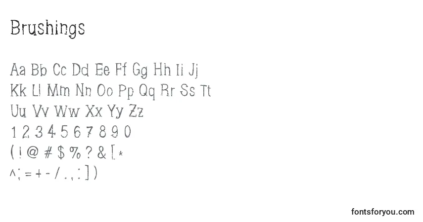 Czcionka Brushings – alfabet, cyfry, specjalne znaki
