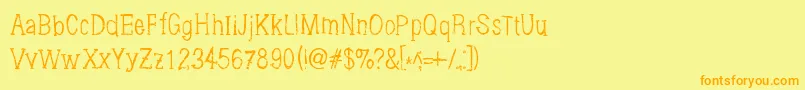 フォントBrushings – オレンジの文字が黄色の背景にあります。