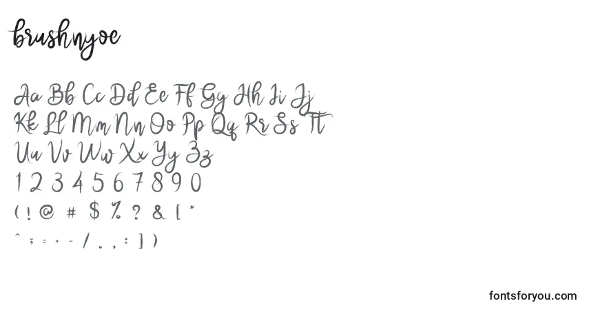 Schriftart Brushnyoe – Alphabet, Zahlen, spezielle Symbole