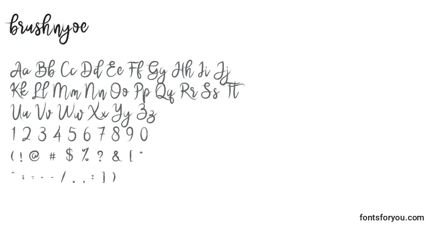 Schriftart Brushnyoe (122309) – Alphabet, Zahlen, spezielle Symbole