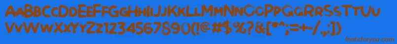 フォントBrushot Bold – 茶色の文字が青い背景にあります。