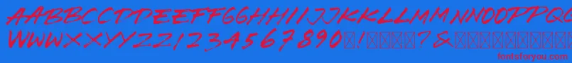 BrushWedco-fontti – punaiset fontit sinisellä taustalla