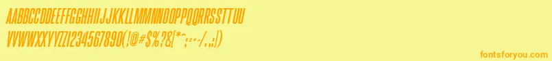 Weitere Informationen zur Brusio Condensed Italic-Schriftart Brusio Condensed Italic-Schriftart – Orangefarbene Schriften auf gelbem Hintergrund