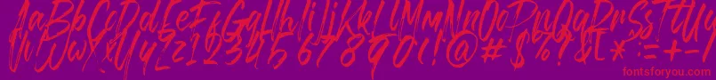 Brusthy-Schriftart – Rote Schriften auf violettem Hintergrund