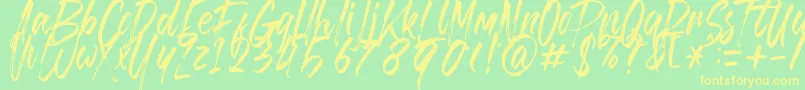 フォントBrusthy – 黄色の文字が緑の背景にあります