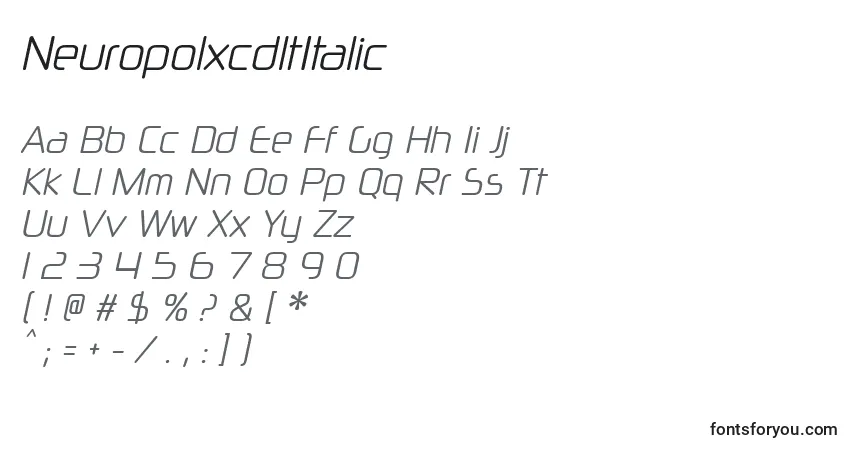 Schriftart NeuropolxcdltItalic – Alphabet, Zahlen, spezielle Symbole