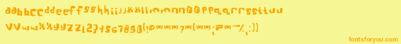 フォントbttsoief – オレンジの文字が黄色の背景にあります。