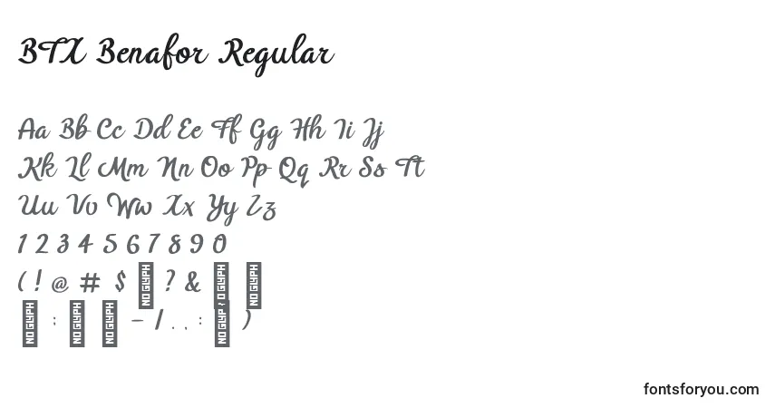 Шрифт BTX Benafor Regular – алфавит, цифры, специальные символы