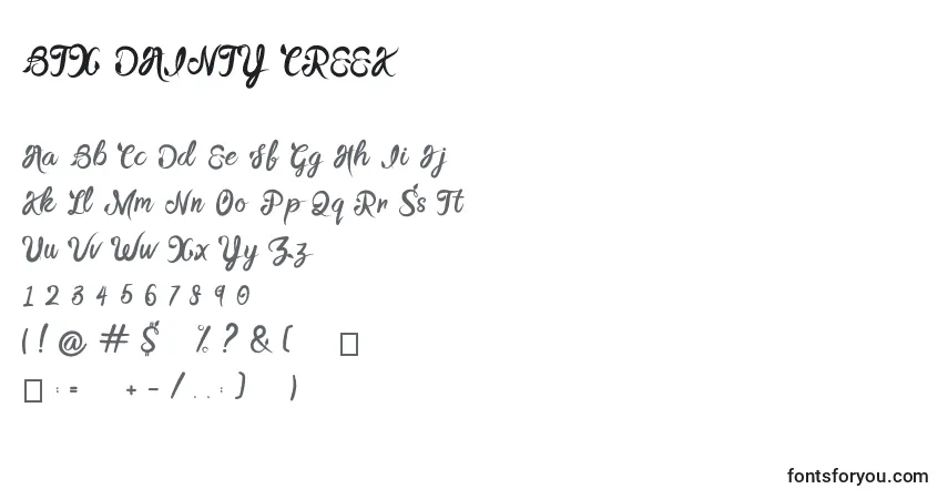 Schriftart BTX DAINTY CREEK – Alphabet, Zahlen, spezielle Symbole