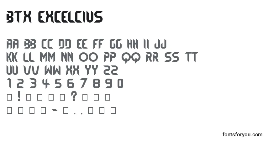 A fonte BTX EXCELCIUS – alfabeto, números, caracteres especiais