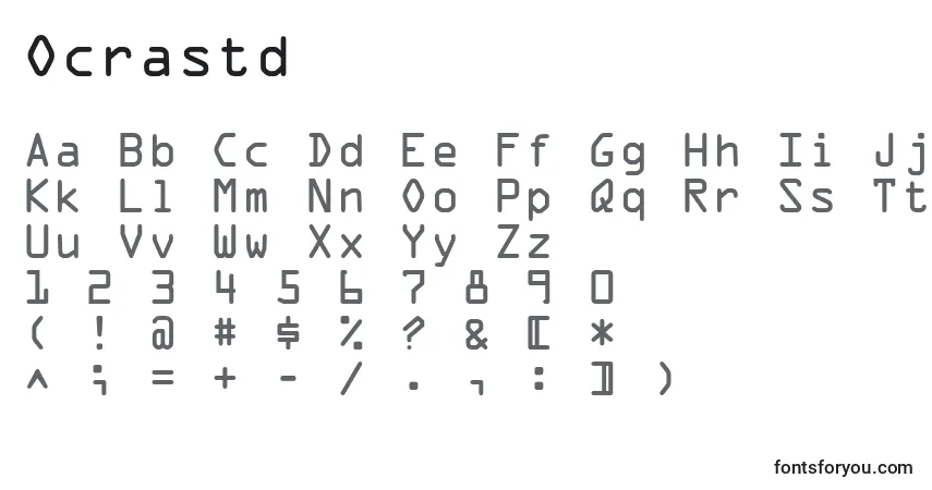 A fonte Ocrastd – alfabeto, números, caracteres especiais