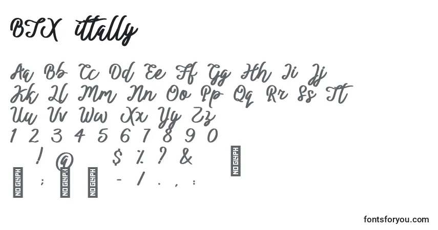 Schriftart BTX ittally – Alphabet, Zahlen, spezielle Symbole