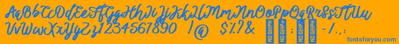 BTX ittally-Schriftart – Blaue Schriften auf orangefarbenem Hintergrund