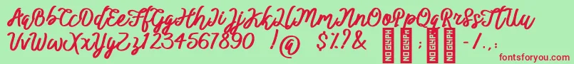 BTX ittally-Schriftart – Rote Schriften auf grünem Hintergrund