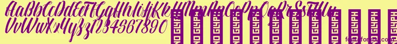 BTX LINDAS Regular-fontti – violetit fontit keltaisella taustalla