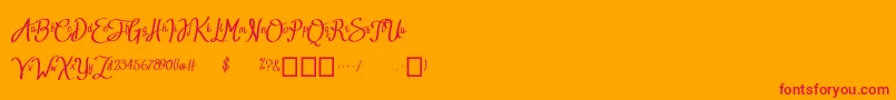 BTX RADIANT SUNSHINE-Schriftart – Rote Schriften auf orangefarbenem Hintergrund