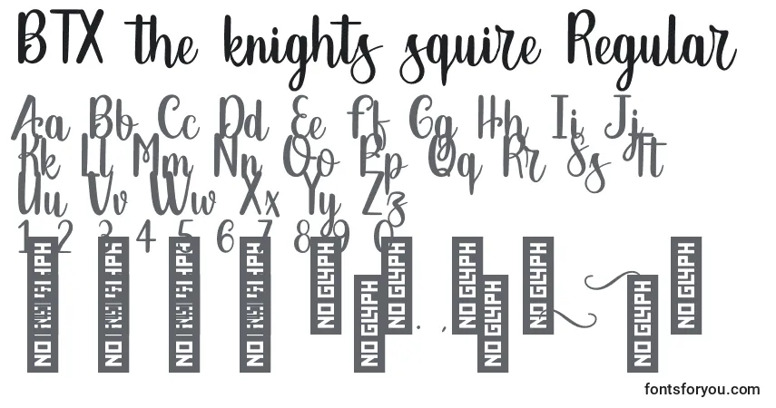 Шрифт BTX the knights squire Regular – алфавит, цифры, специальные символы
