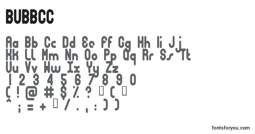 A fonte BUBBCC   (122351) – alfabeto, números, caracteres especiais