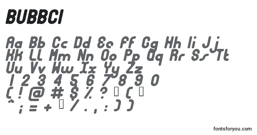 Czcionka BUBBCI   (122352) – alfabet, cyfry, specjalne znaki