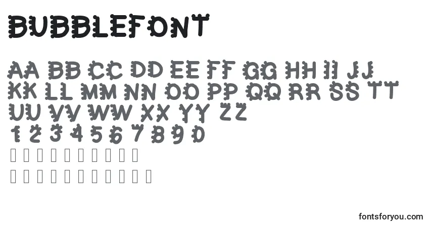 Czcionka Bubblefont – alfabet, cyfry, specjalne znaki