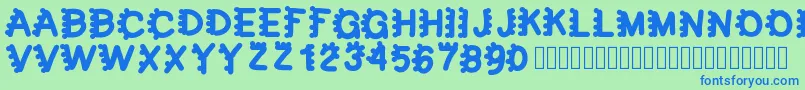 bubblefont-Schriftart – Blaue Schriften auf grünem Hintergrund