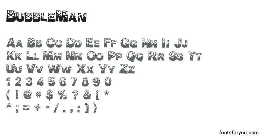Fuente BubbleMan (122358) - alfabeto, números, caracteres especiales