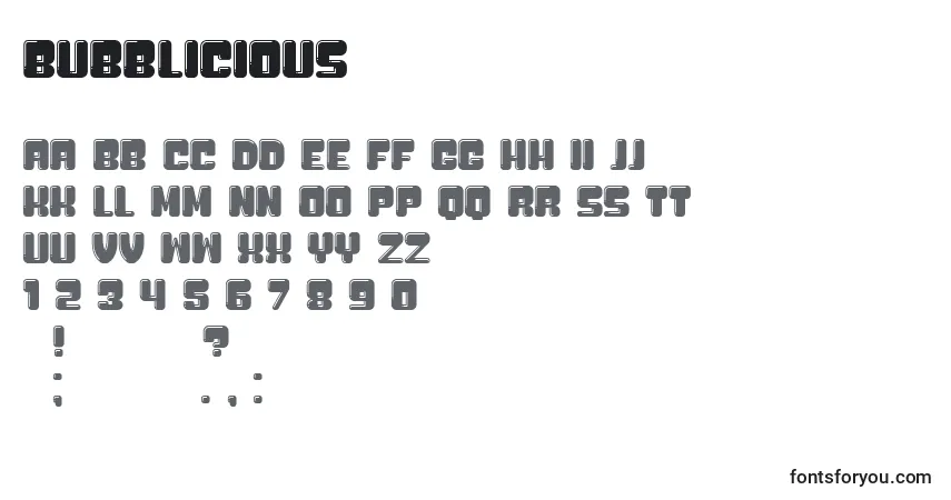 Czcionka Bubblicious – alfabet, cyfry, specjalne znaki