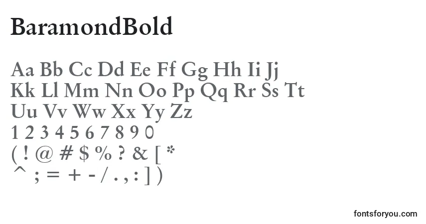 A fonte BaramondBold – alfabeto, números, caracteres especiais