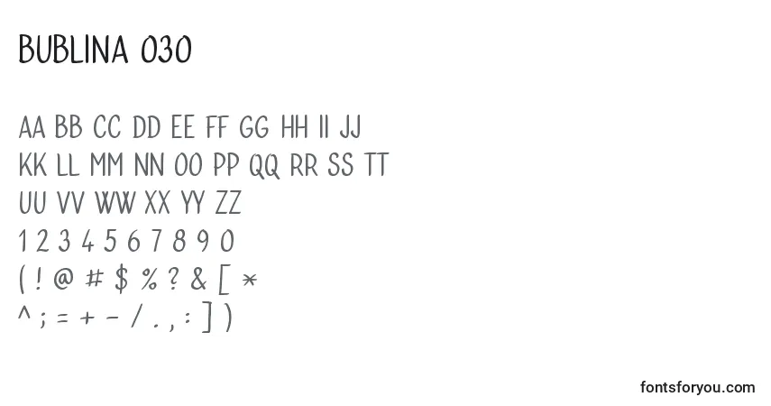 Шрифт Bublina 030 – алфавит, цифры, специальные символы