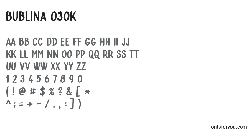 Bublina 030k-fontti – aakkoset, numerot, erikoismerkit