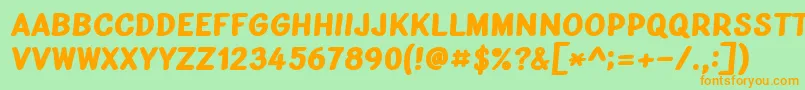 フォントBublina 031m – オレンジの文字が緑の背景にあります。