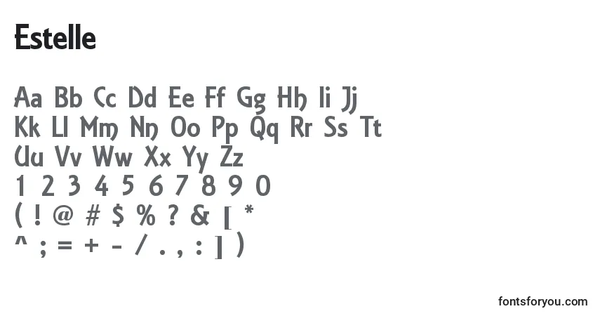 Czcionka Estelle – alfabet, cyfry, specjalne znaki