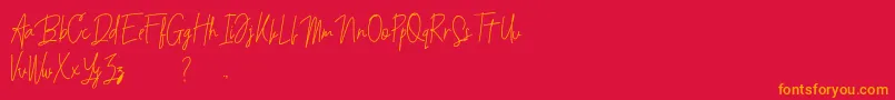 Budaphest-Schriftart – Orangefarbene Schriften auf rotem Hintergrund
