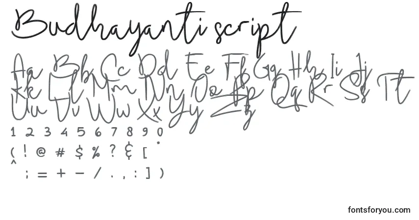 Czcionka Budhayanti script – alfabet, cyfry, specjalne znaki