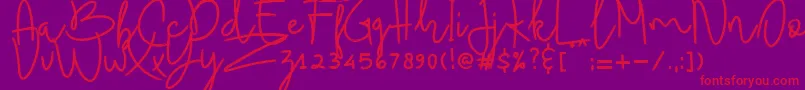 Budhayanti script-fontti – punaiset fontit violetilla taustalla