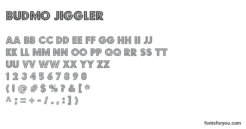 Budmo jiggler-fontti – aakkoset, numerot, erikoismerkit